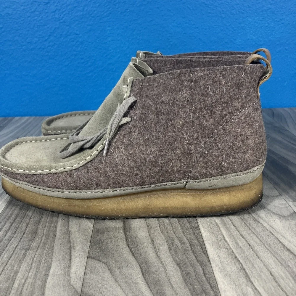 Clarks Originals Men's Wallabee Boots Suede & Wool Chukka Grey Brown US 11 UK 10